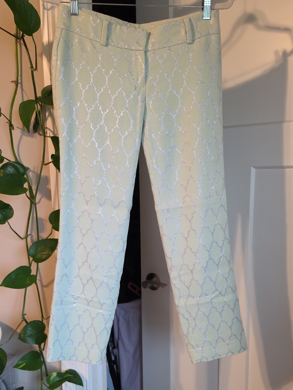 Ann Taylor Mint Green Cropped Patterned Pants